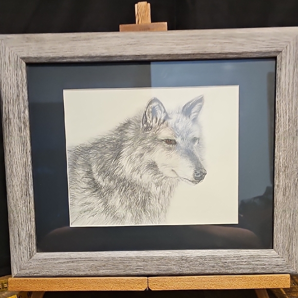Handmade Other - Gray Wolf Illustration in Gray Frame